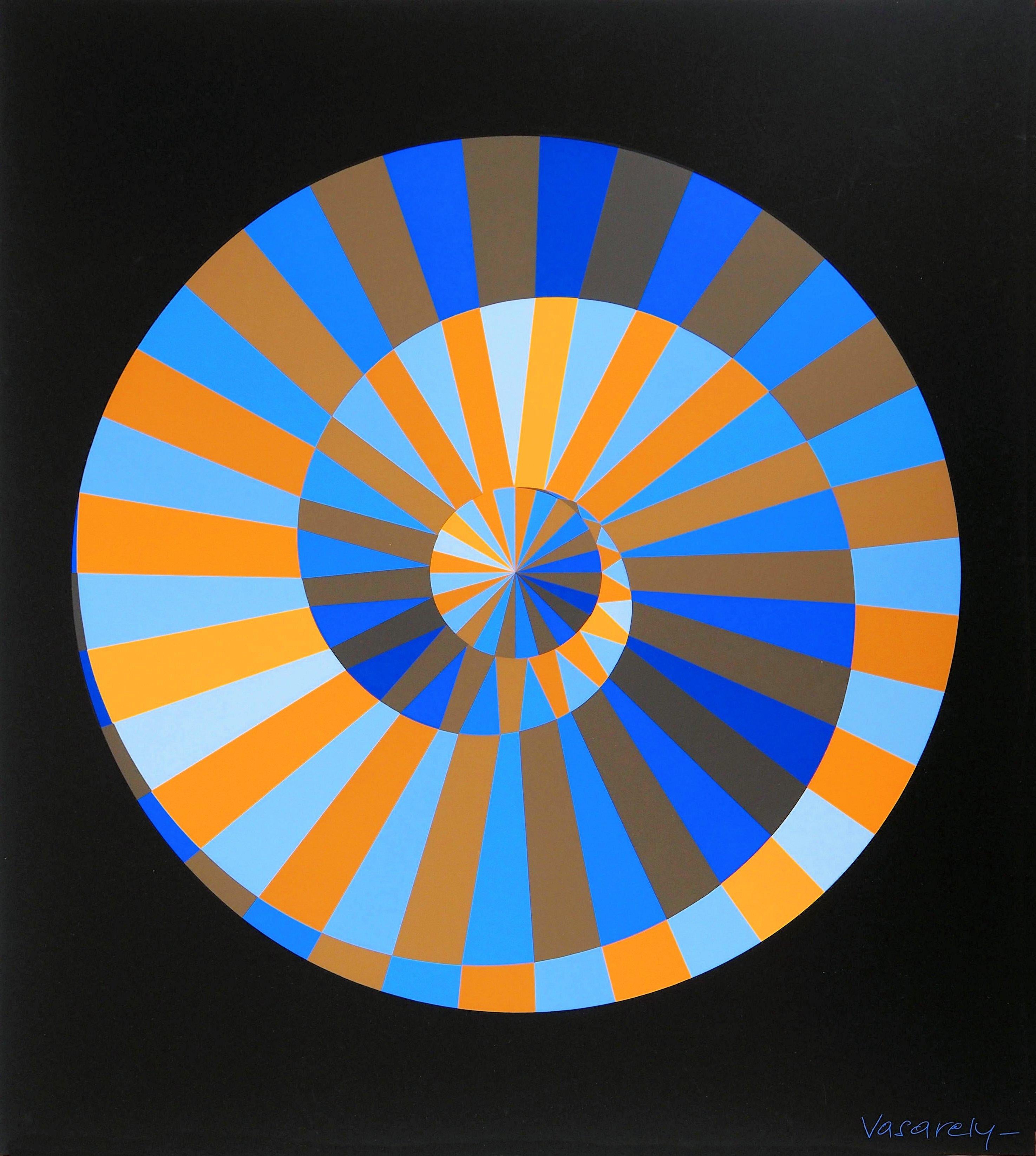 Victor Vasarely
Olympia : Sky and Sun (Op art spiral), 1971

Original 15 colors screenprint 
Printed signature in the plate
On paper 100 x 78 cm (c. 40 x 31 in)

REFERENCES : Catalog raisonné Vasarely Printed edition Benavides #678

INFORMATION :