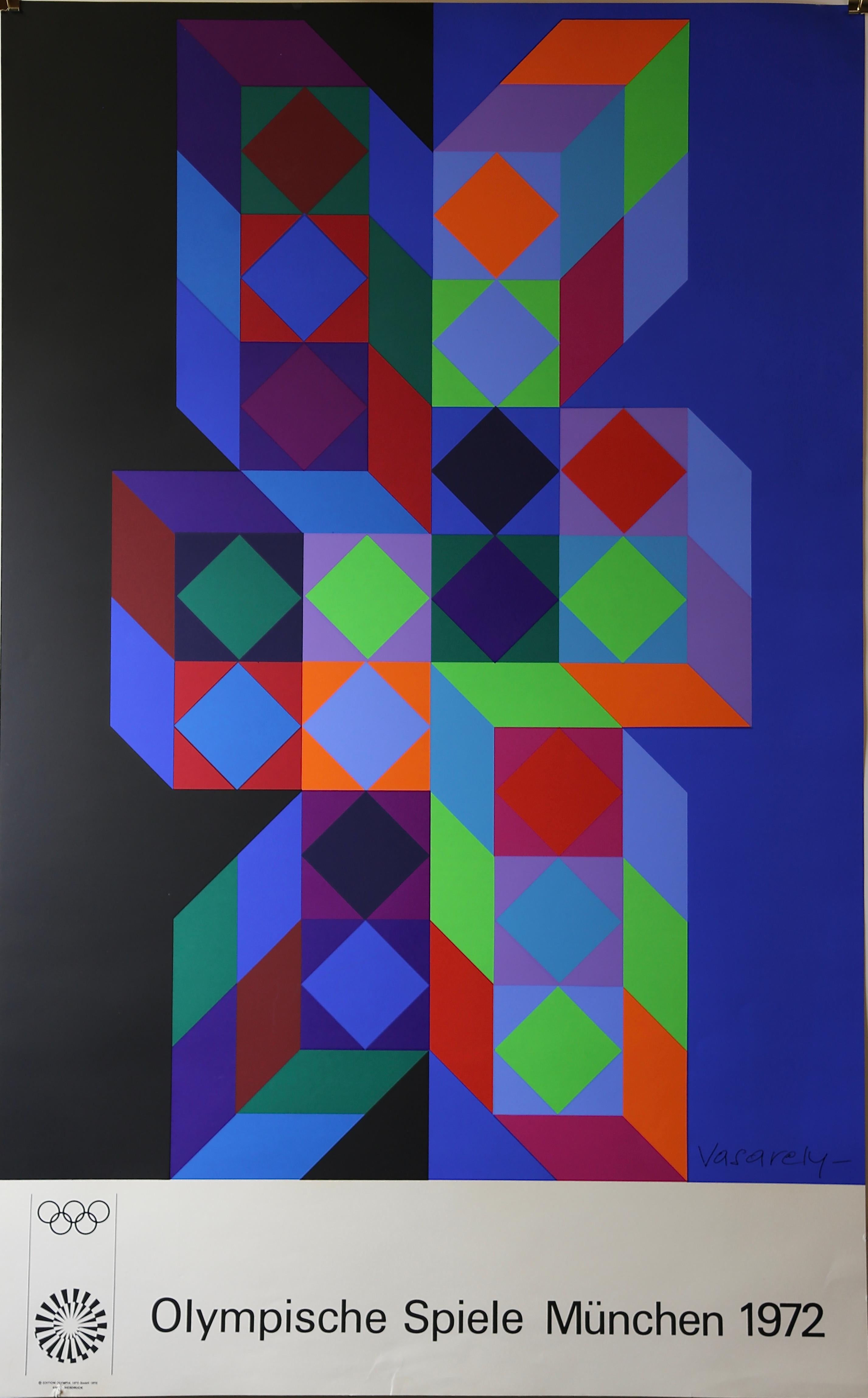 Victor Vasarely Abstract Print - Olympic Poster 1972 Geometric Original Vintage