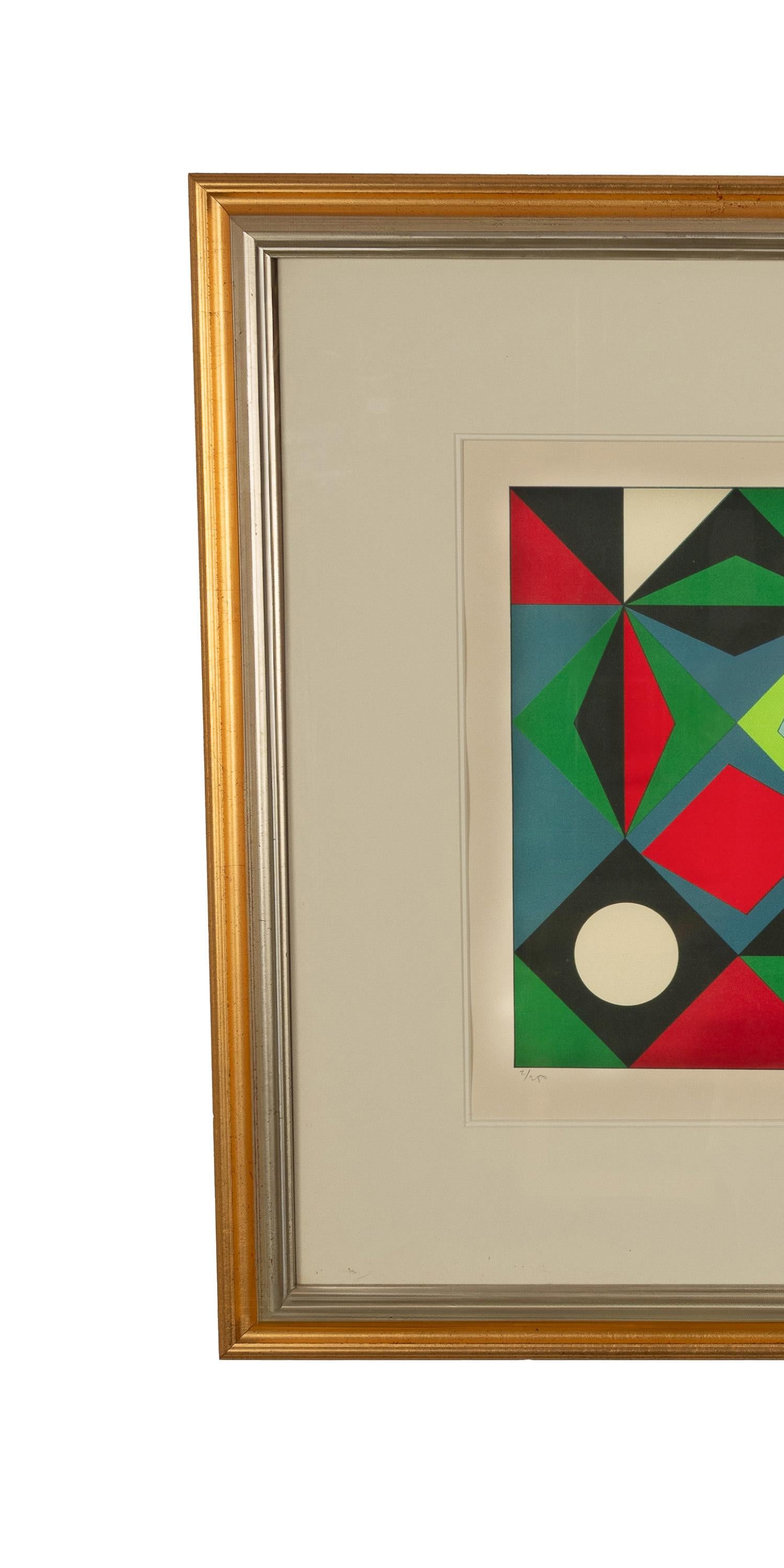 Original abstrakter Op-Art-Raumteilerdruck in abstrakter Farbe „Planetary Folklore“, signiert #2/250 (Beige), Abstract Print, von Victor Vasarely
