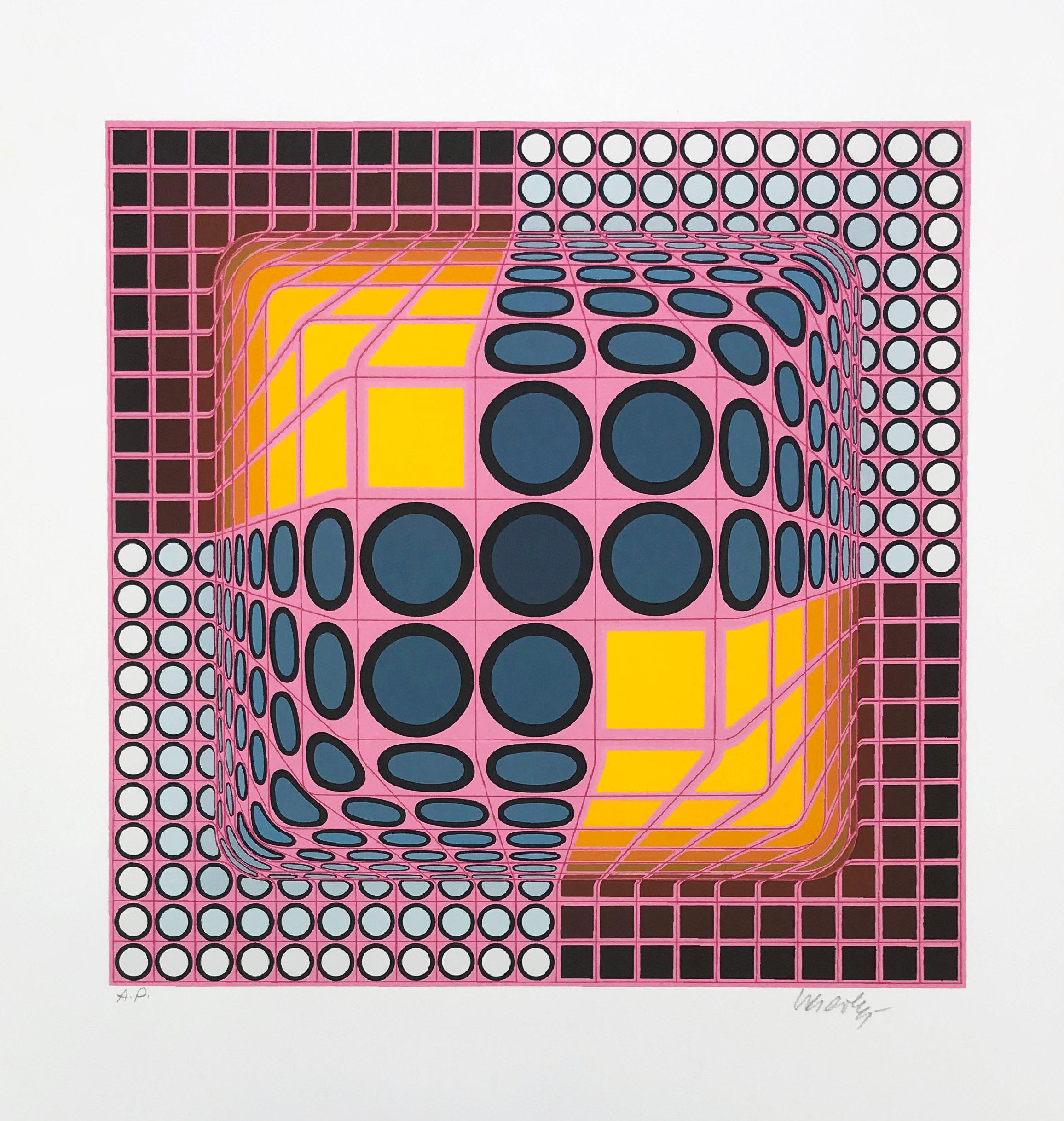 Victor Vasarely Figurative Print - PINK COMPOSITION