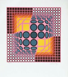 Rosa Komposition, Siebdruck in limitierter Auflage, Victor Vasarely