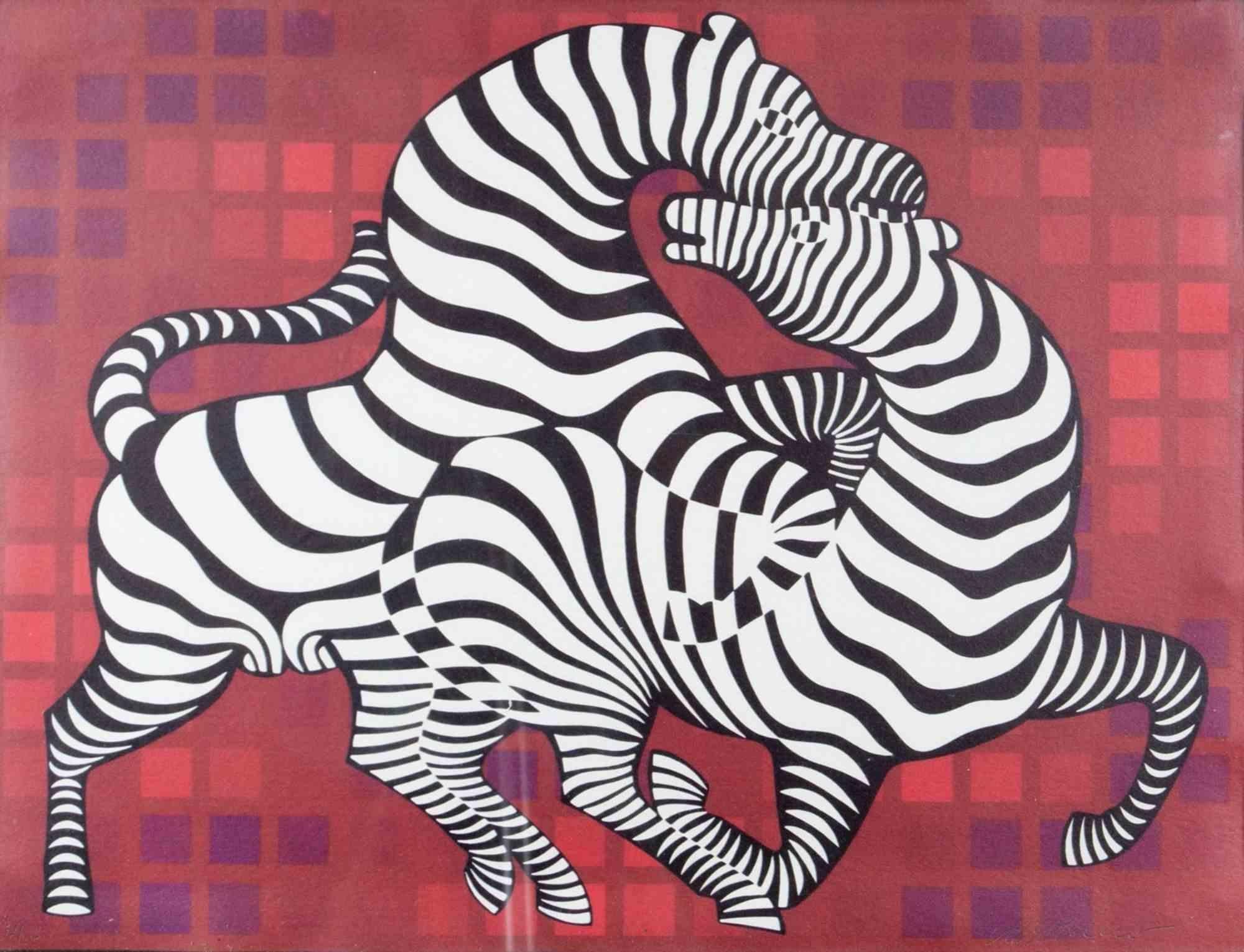 Victor Vasarely Figurative Print - Two Zebras - Screen Print by V. Vasarely - 1987