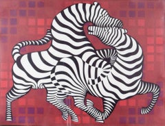 Playful Zebras - Screen Print by V. Vasarely - 1987
