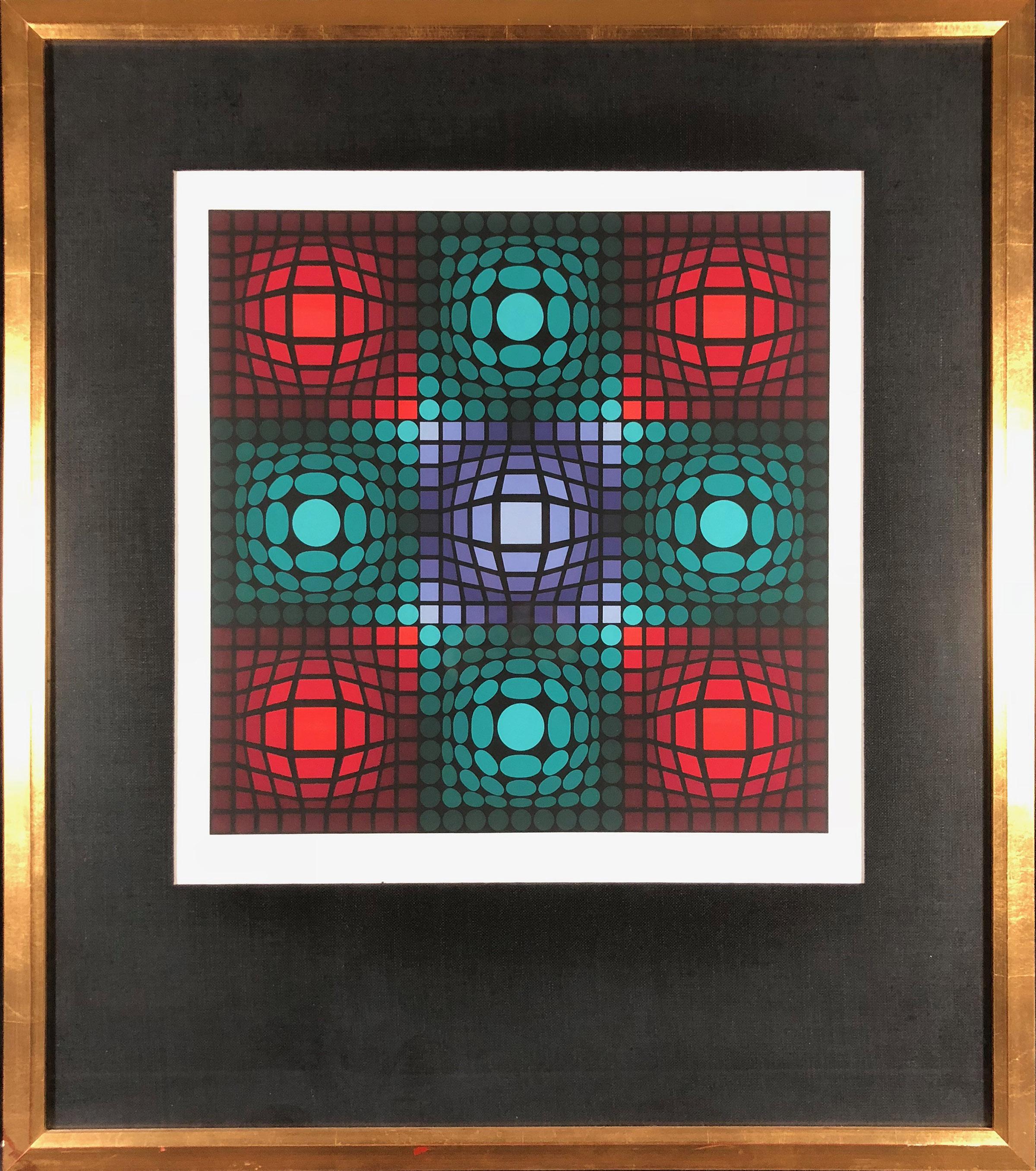 Red and Green Bubbles - Print by Victor Vasarely