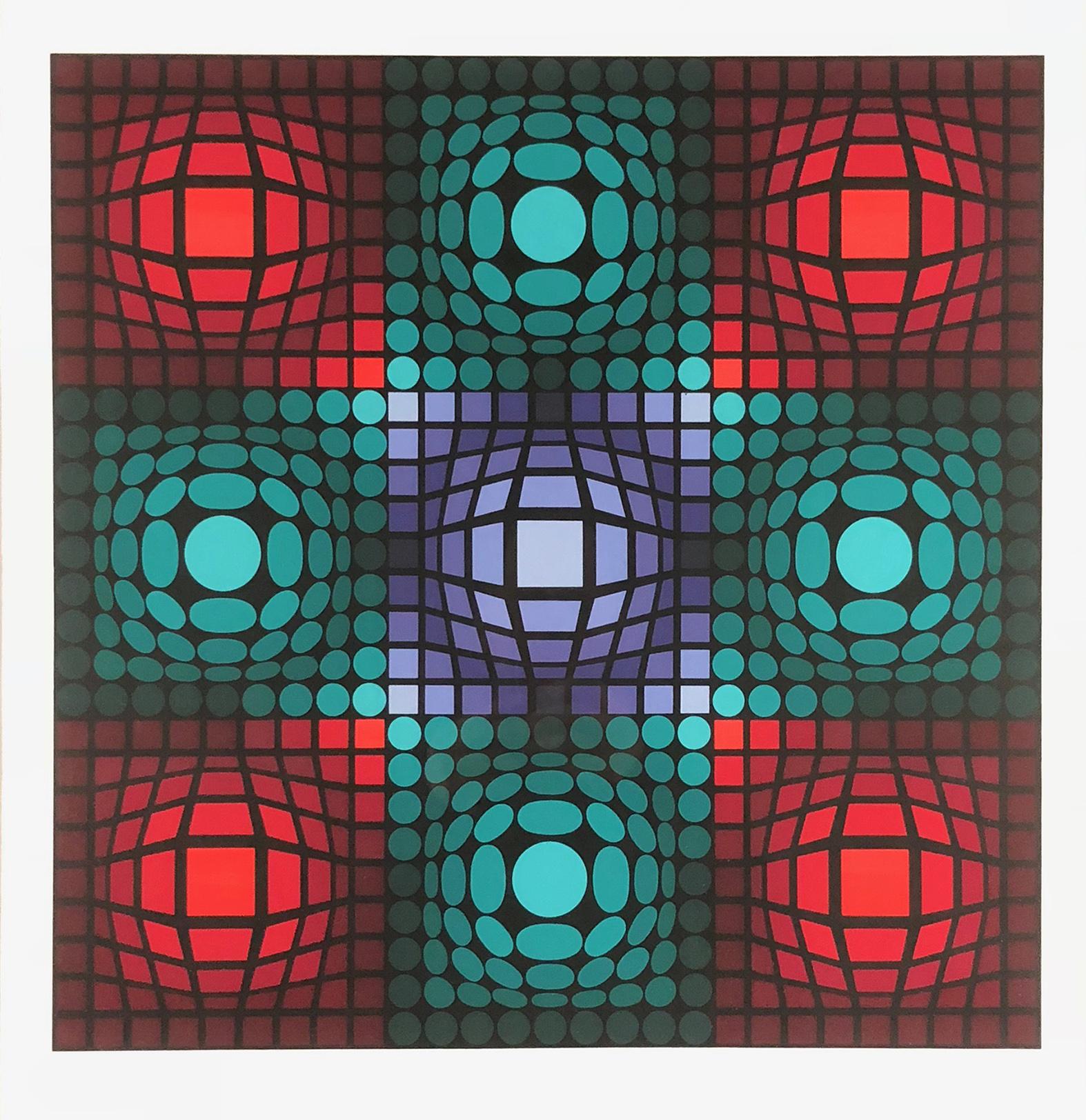 Victor Vasarely Abstract Print - Red and Green Bubbles