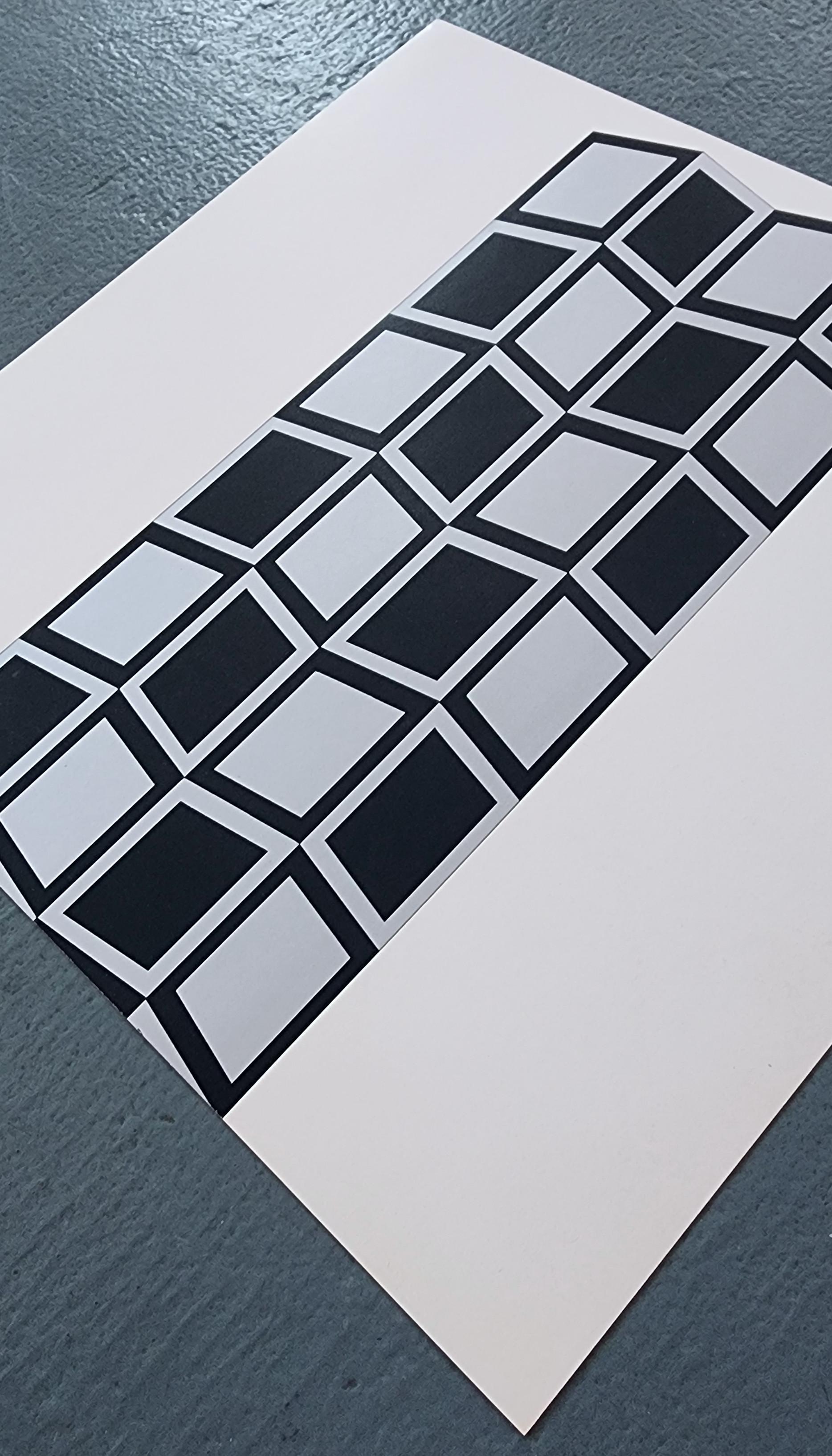 Victor Vasarely
Saeule HK (Detail), 1967
Silkscreen on thick glazed paper (after a painting from 1964)
Image Size: 10.4 x 4.7 in.
Sheet size: 10.6 x 10.6 in.
Unsigned as issued
Printer: Domberger, Stuttgart - Germany
Publisher: Kunstverein Stuttgart
