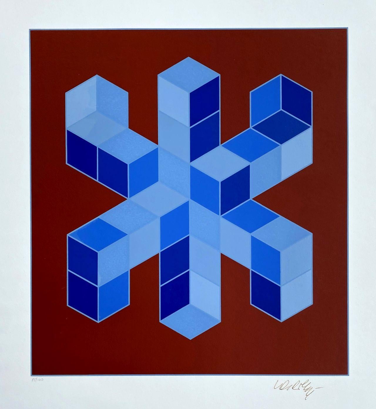 Sylla 6 - Geometric Composition - Screen Print Hand Signed and Numbered - Gray Interior Print by Victor Vasarely