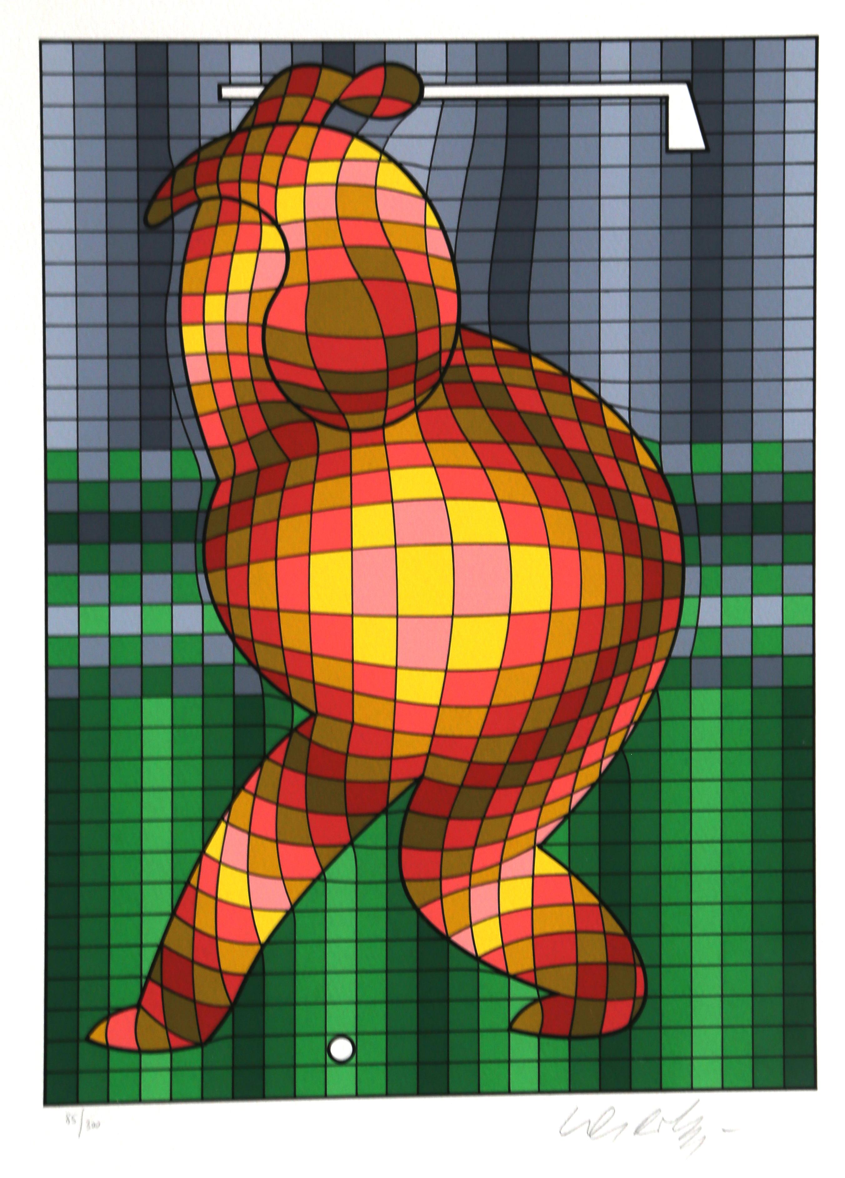 The Golfer, Framed Serigraph by Vasarely - Print by Victor Vasarely