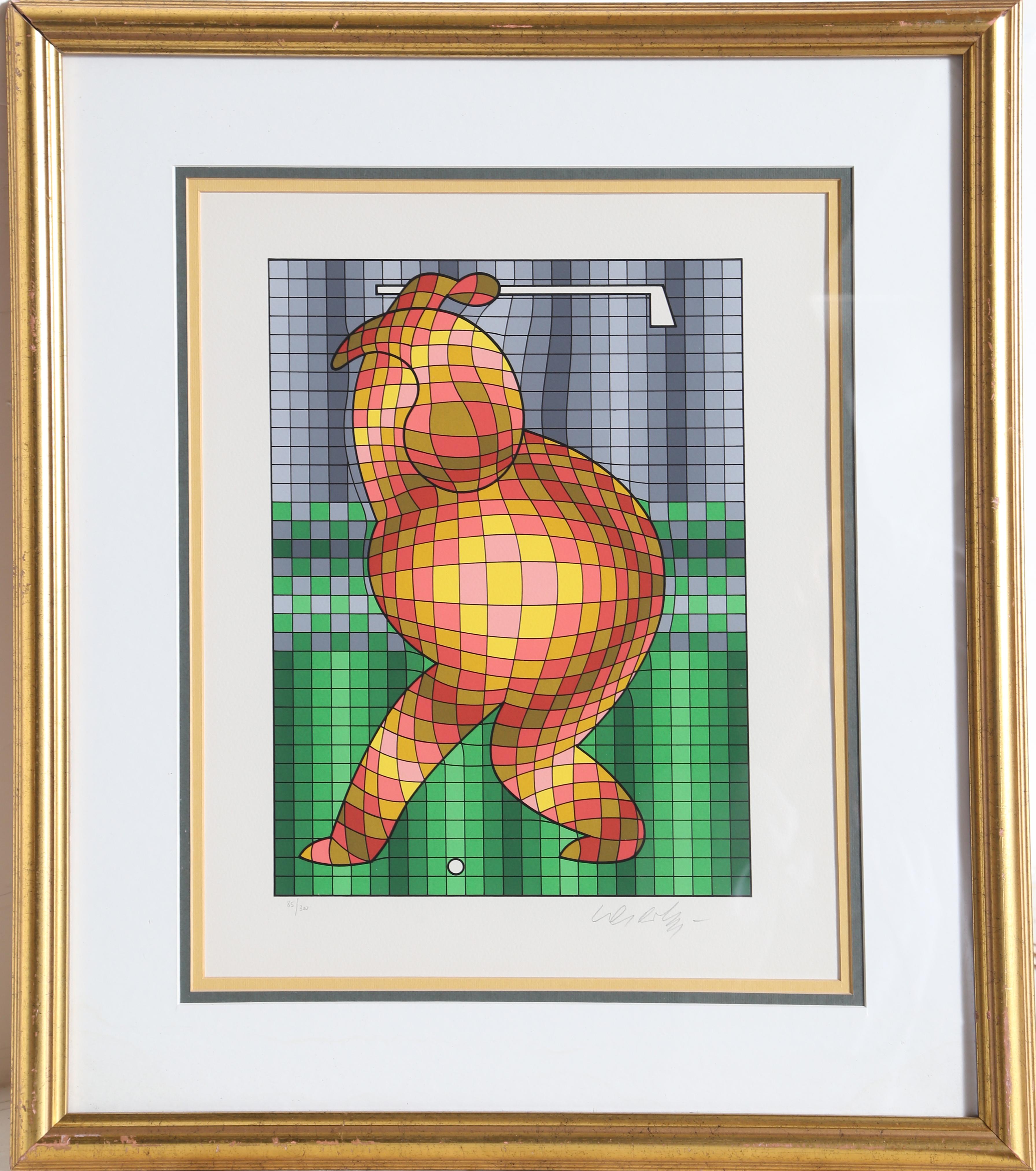 Victor Vasarely Figurative Print - The Golfer, Framed Serigraph by Vasarely