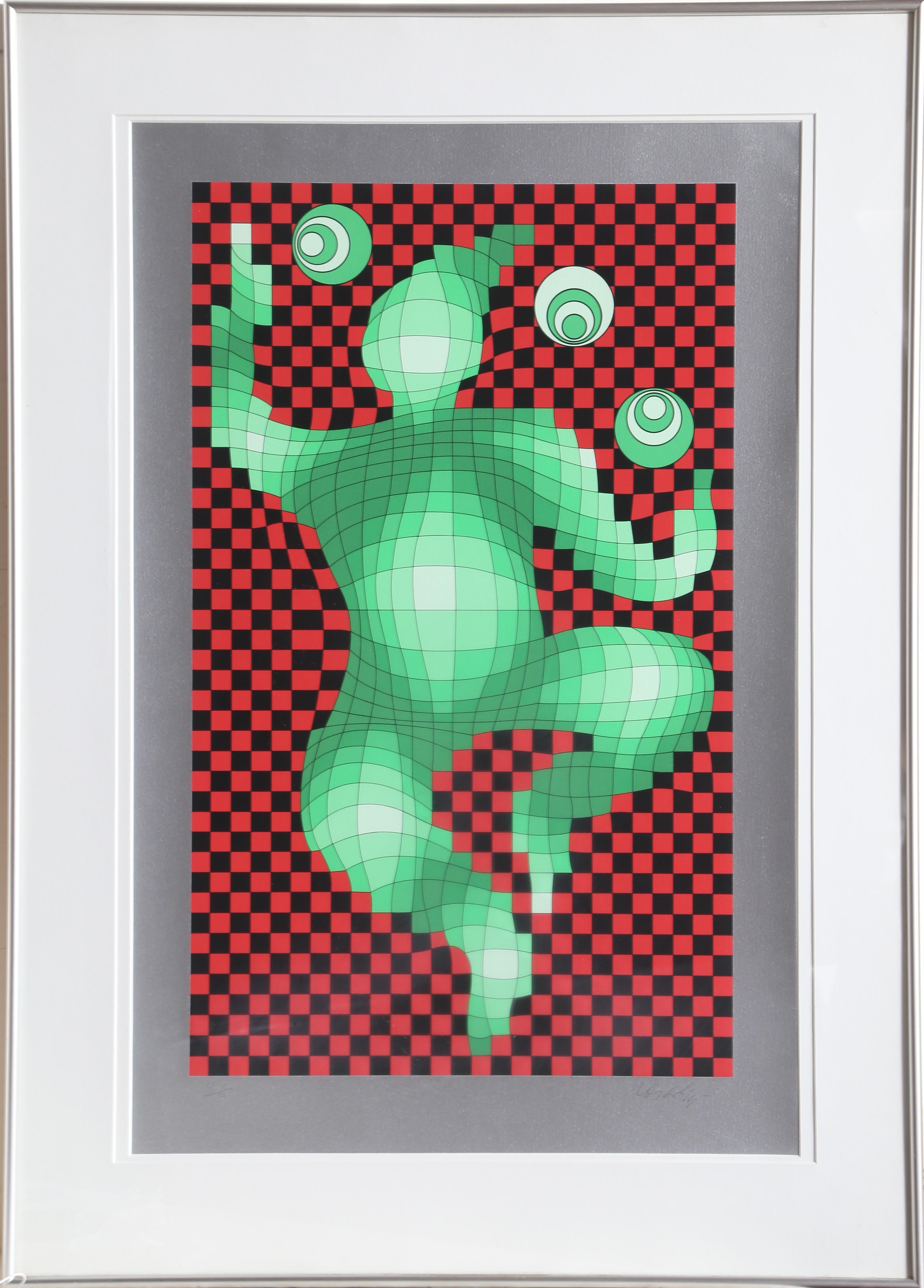 Victor Vasarely Figurative Print - The Juggler, Framed Serigraph by Vasarely