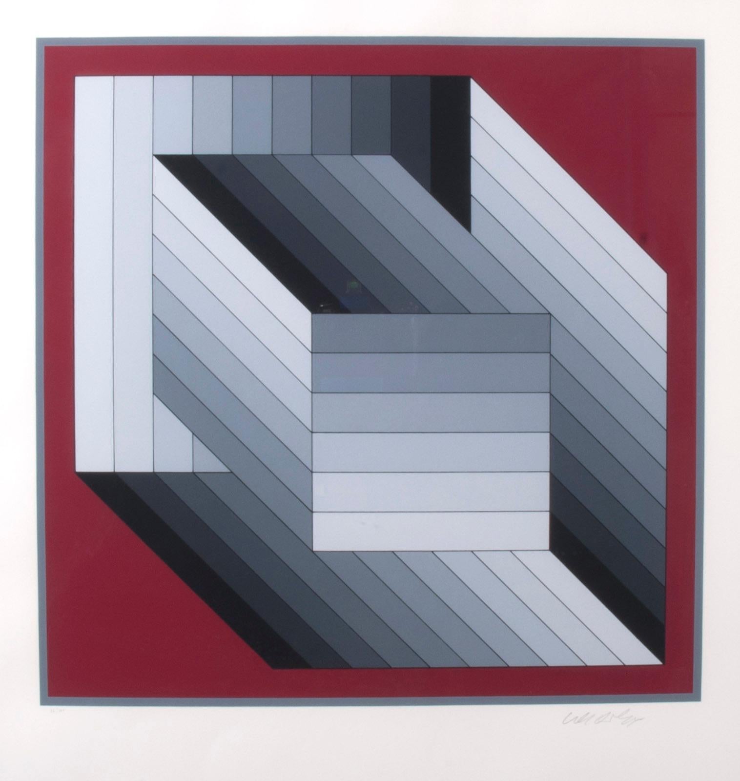 Victor Vasarely Abstract Print - TRIDIM Gris