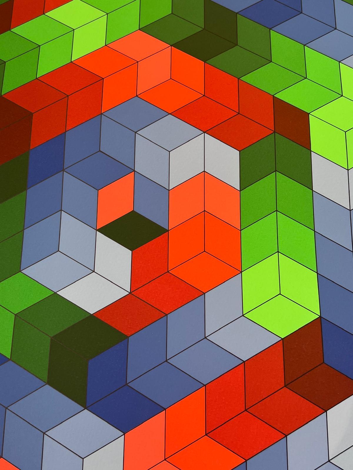 Tsiga - Black Abstract Print by Victor Vasarely