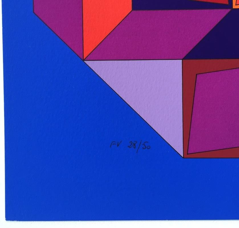Sans titre #7 (bleu, rouge et violet) - Op Art Print par Victor Vasarely