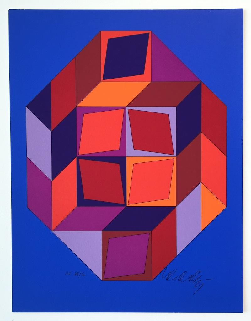 Sans titre #7 (bleu, rouge et violet) - Print de Victor Vasarely