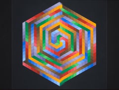 Victor Vasarely Screen Print Abstract, Geometric Squares Cubes Hexagon