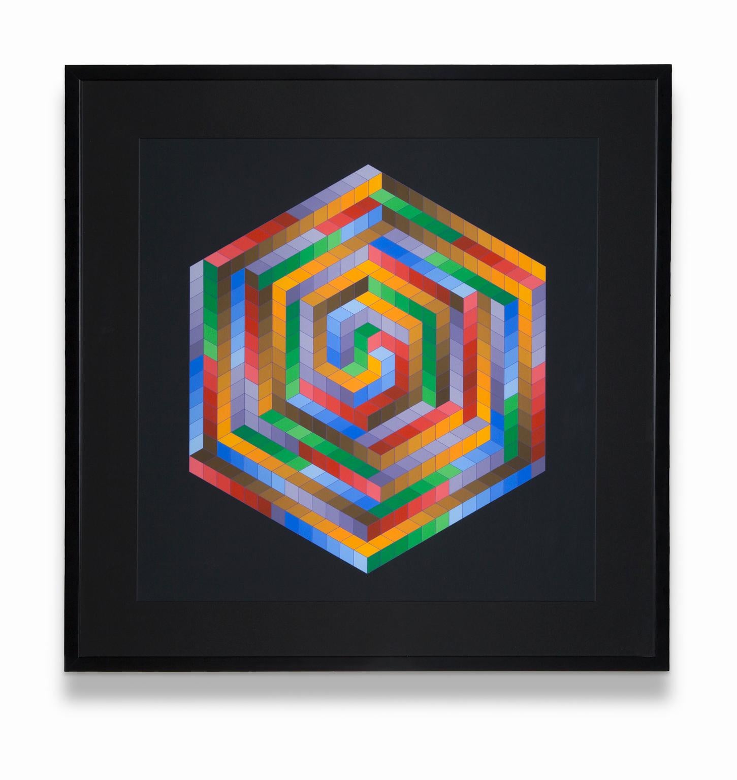 Victor Vasarely Screen Print Abstract, Geometric Squares Cubes Hexagon