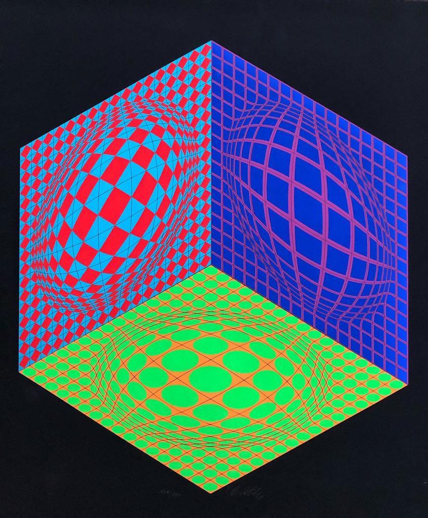 Untitled - Black Abstract Print by Victor Vasarely