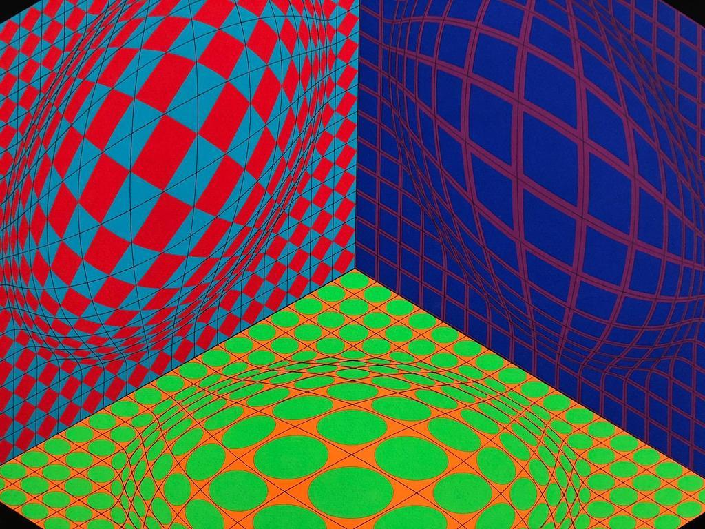 Victor Vasarely was a French-Hungarian artist credited as the grandfather and leader of the Op Art movement. Utilizing geometric shapes and colorful graphics, the artist created compelling illusions of spatial depth, as seen in his work Vega-Nor