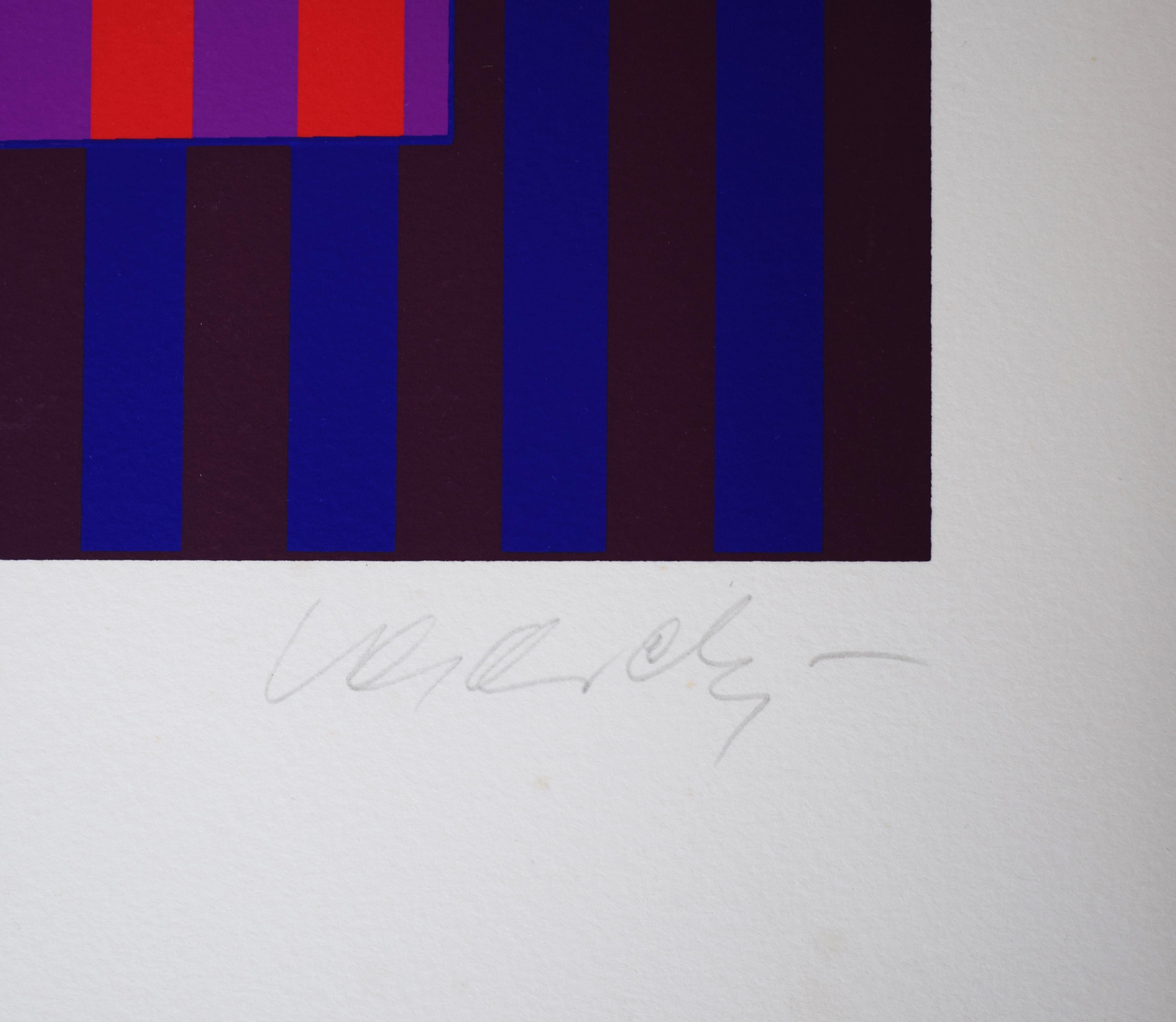 Untitled from: La pelle delle cose - Op Art Illusion Hungarian - Abstract Print Viola di Victor Vasarely