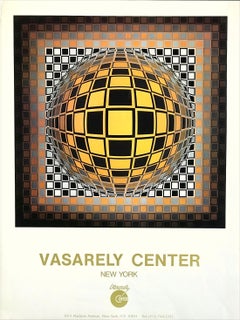 VASARELY CENTER NY, Zussau Gold, Vintage 1970s Op-Art, Illusione ottica geometrica