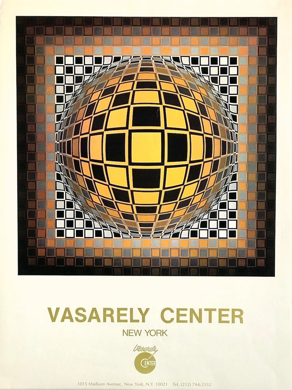 Victor Vasarely Print – VASARELY CENTER NY, Zussau Gold, Vintage 1970er Op-Art, Geometrische optische Illusion
