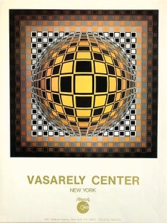 VASARELY CENTER NY, Zussau Gold, Vintage 1970s Op-Art, Geometric Optic Illusion