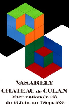 "Vasarely - Chateau de Culan" Cubist Original Vintage Exhibition Poster