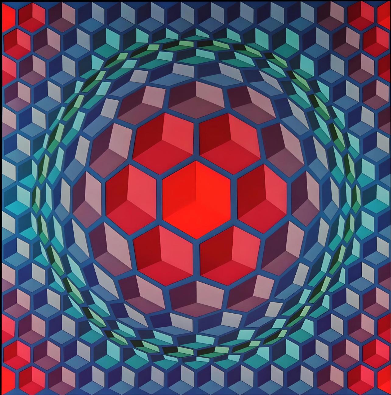 Vasarely, Composition, Structures universelles de l'Hexagone (after) - Print by Victor Vasarely