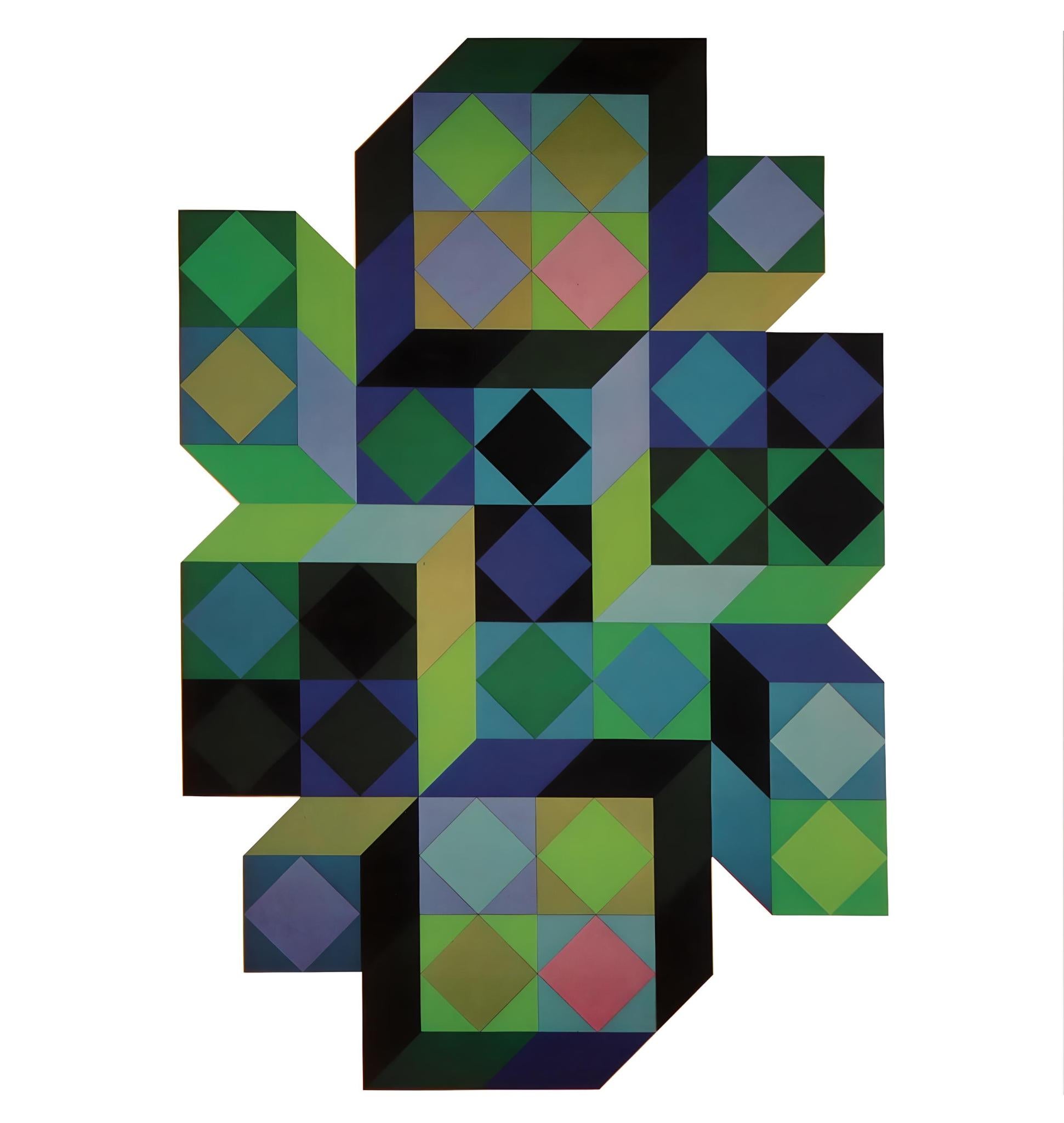 Victor Vasarely Abstract Print - Vasarely, Composition, Hommage à l'Hexagone (after)