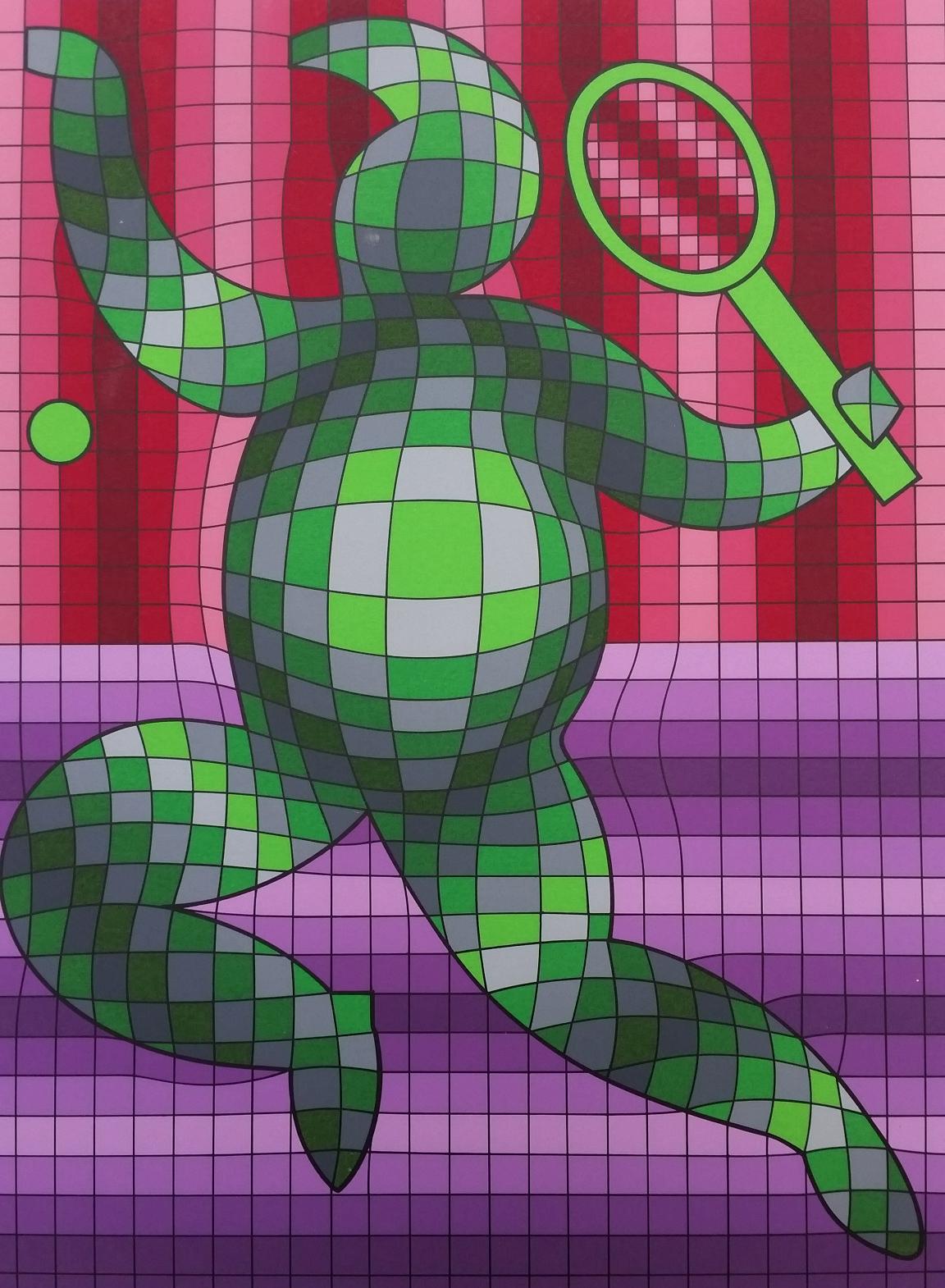 Victor Vasarely Abstract Print - Vasarely - "Tennis Player" - 1977