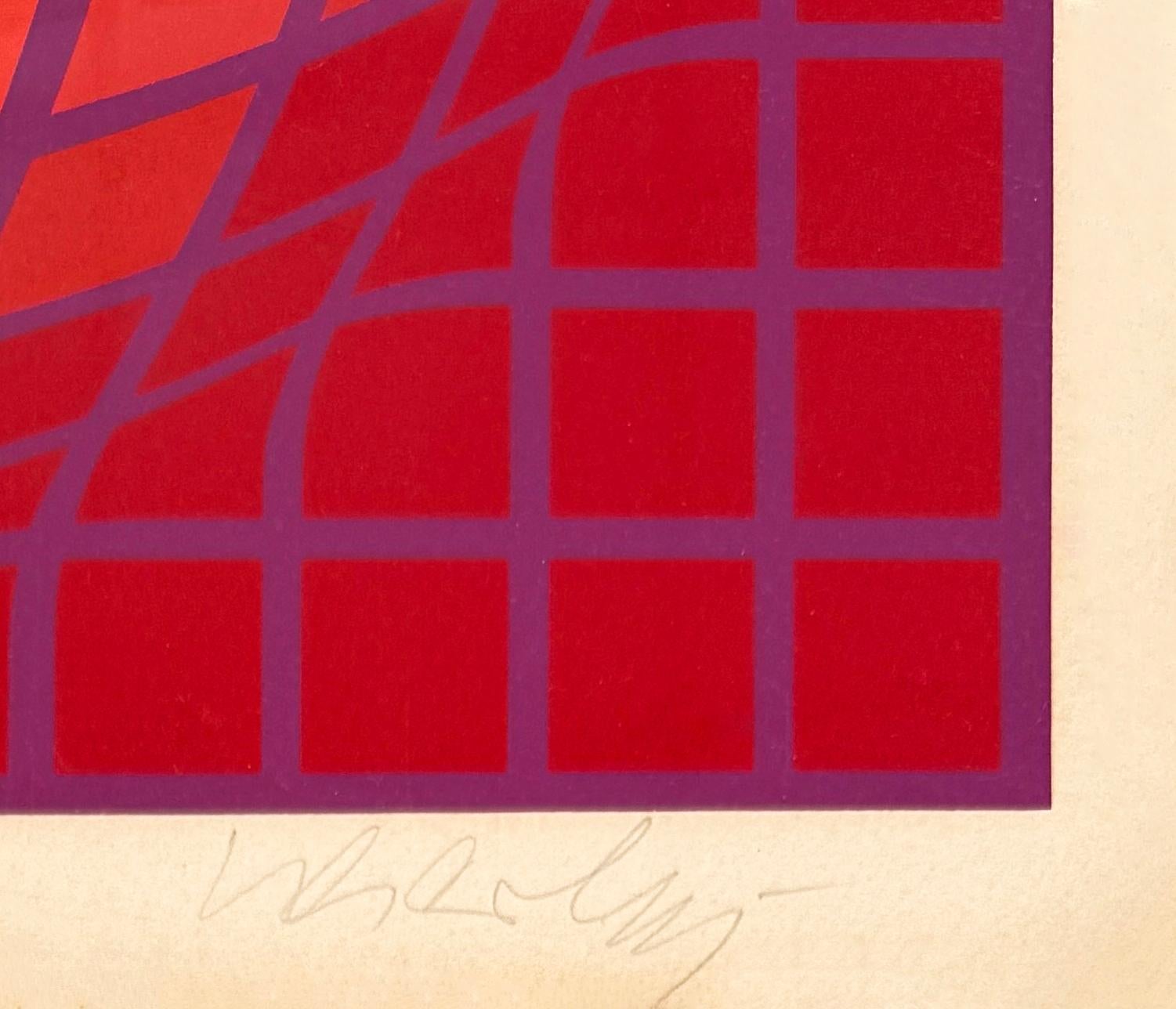 VB-VB-Rouge (framed hand signed serigraph) - Print by Victor Vasarely