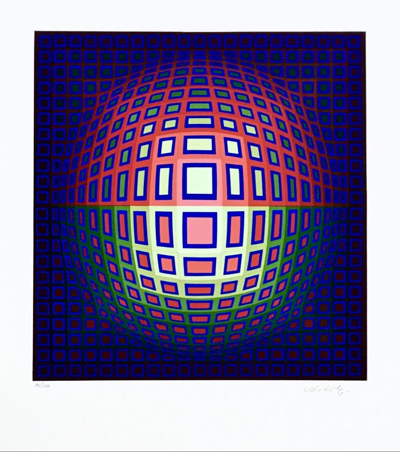 Künstler: Victor Vasarely (1908-1997)
Titel: Vega Blau
Jahr: CIRCA 1982
Medium: Siebdruck auf Arches-Papier
Auflage: 190/300, plus Probedrucke
Größe: 30 x 22 Zoll
Zustand: Gut
Beschriftung: Signiert und nummeriert vom Künstler.
Anmerkungen: 