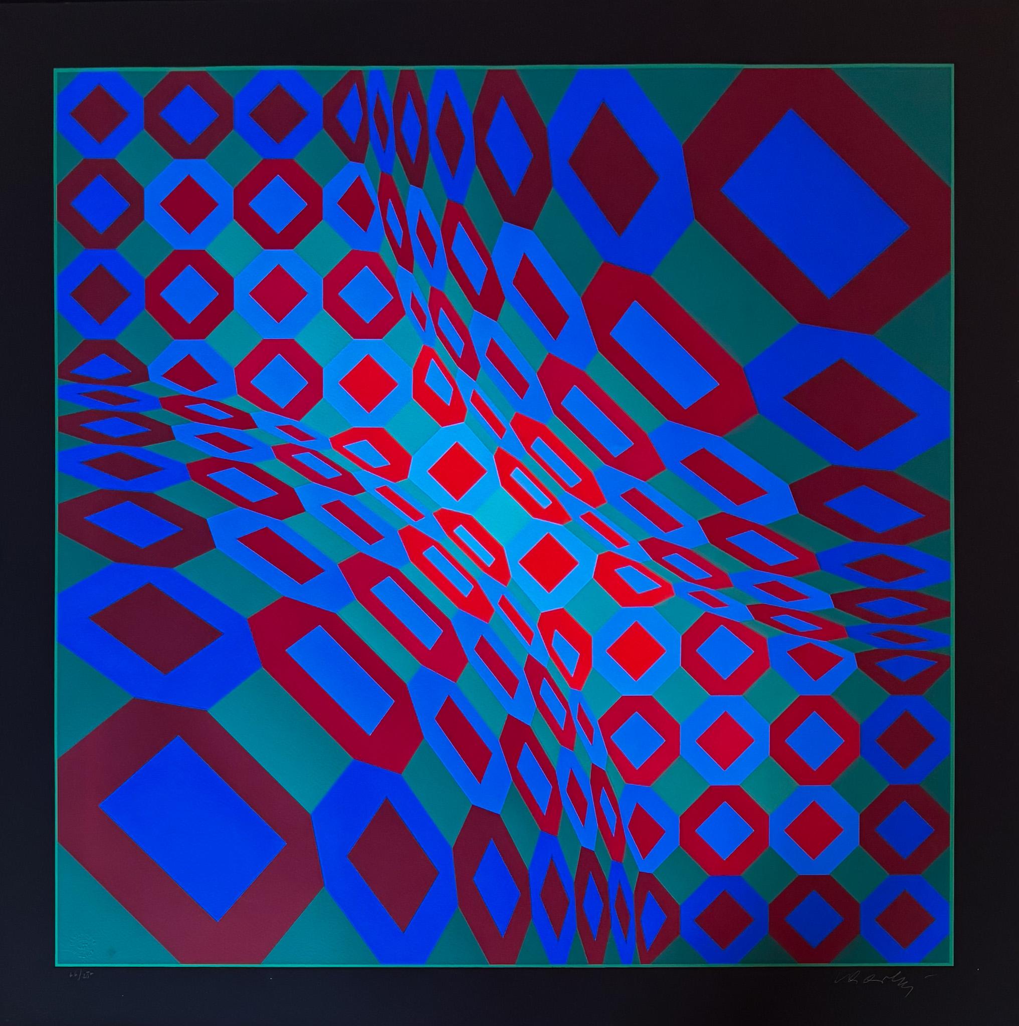 Victor Vasarely (1906-1997) - Optische Komposition - Farblithographie auf Papier im Angebot 1