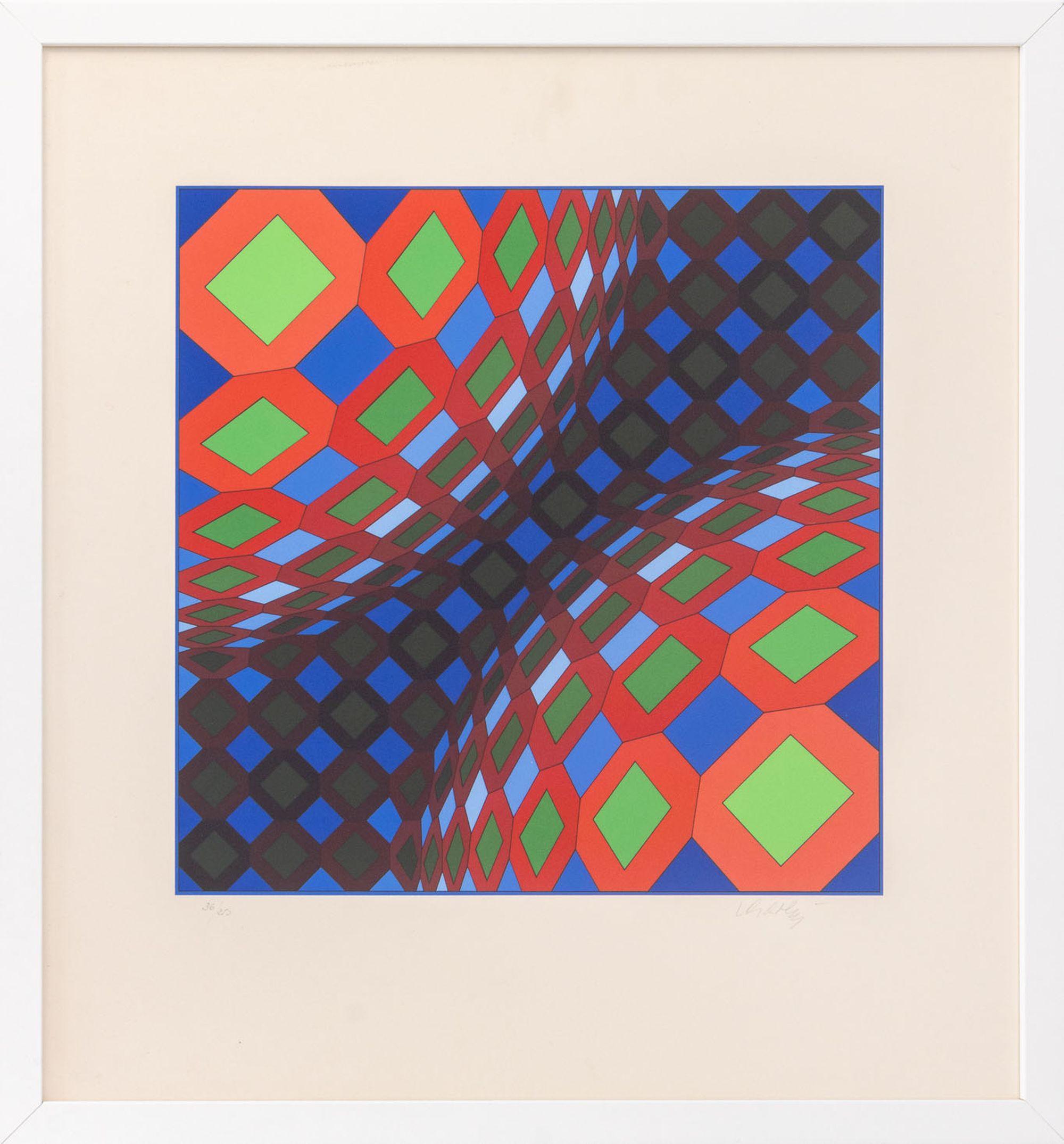 BI-OKTA B Screenprint, Op Art, Signed, 36/250, Framed, 1973-75