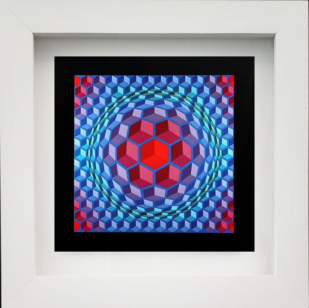 Victor Vasarely Interior Print – VICTOR VASARELY - „CHEYT-MC-4, 1971“ MONOGRAPH ON PAPER, FRAMED