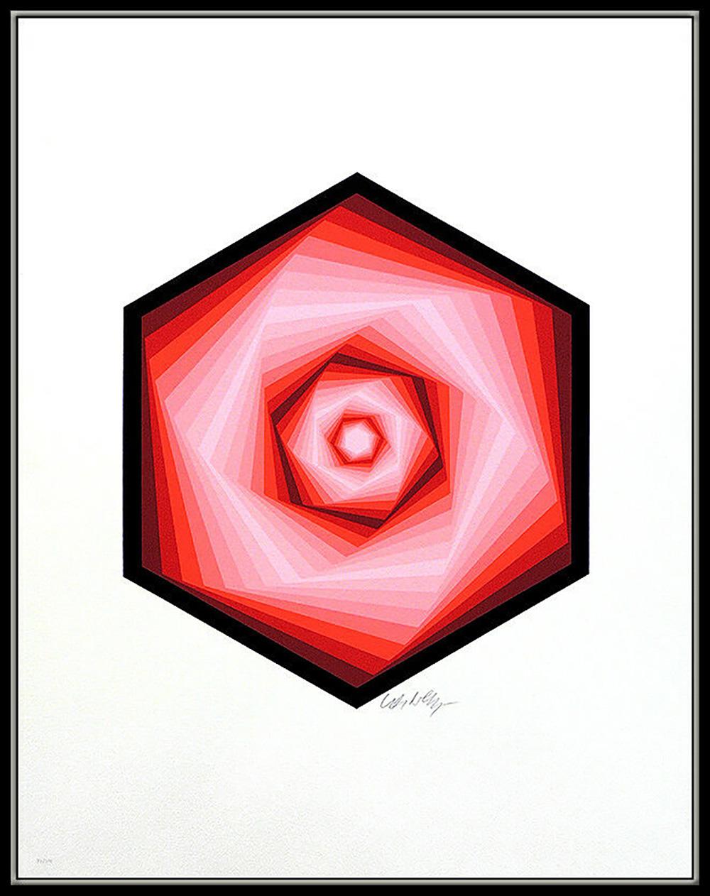 Victor Vasarely Color Screenprint Red Vega Spiral Original Signed Modern Op Art For Sale 1