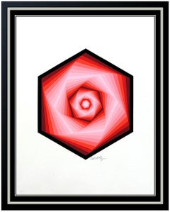 Victor Vasarely Color Screenprint Red Vega Spiral Original Signed Modern Op Art