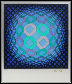 Victor Vasarely Sérigraphie couleur signée Original Modern Op Illusion Abstract