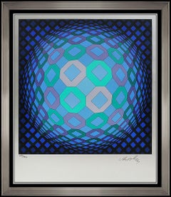 Victor Vasarely Sérigraphie couleur signée Original Modern Op Illusion Abstract