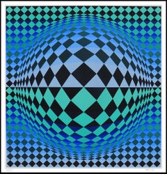 Victor Vasarely Color Silkscreen Collage Vega Signed Op Art Modern Illusion