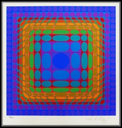 Victor Vasarely Color Silkscreen Hand Signed Modern Optical Illusion Vega Art