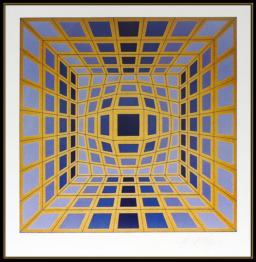 Victor Vasarely Datta Original Color Silkscreen Signed Modern Op Artwork Framed 1