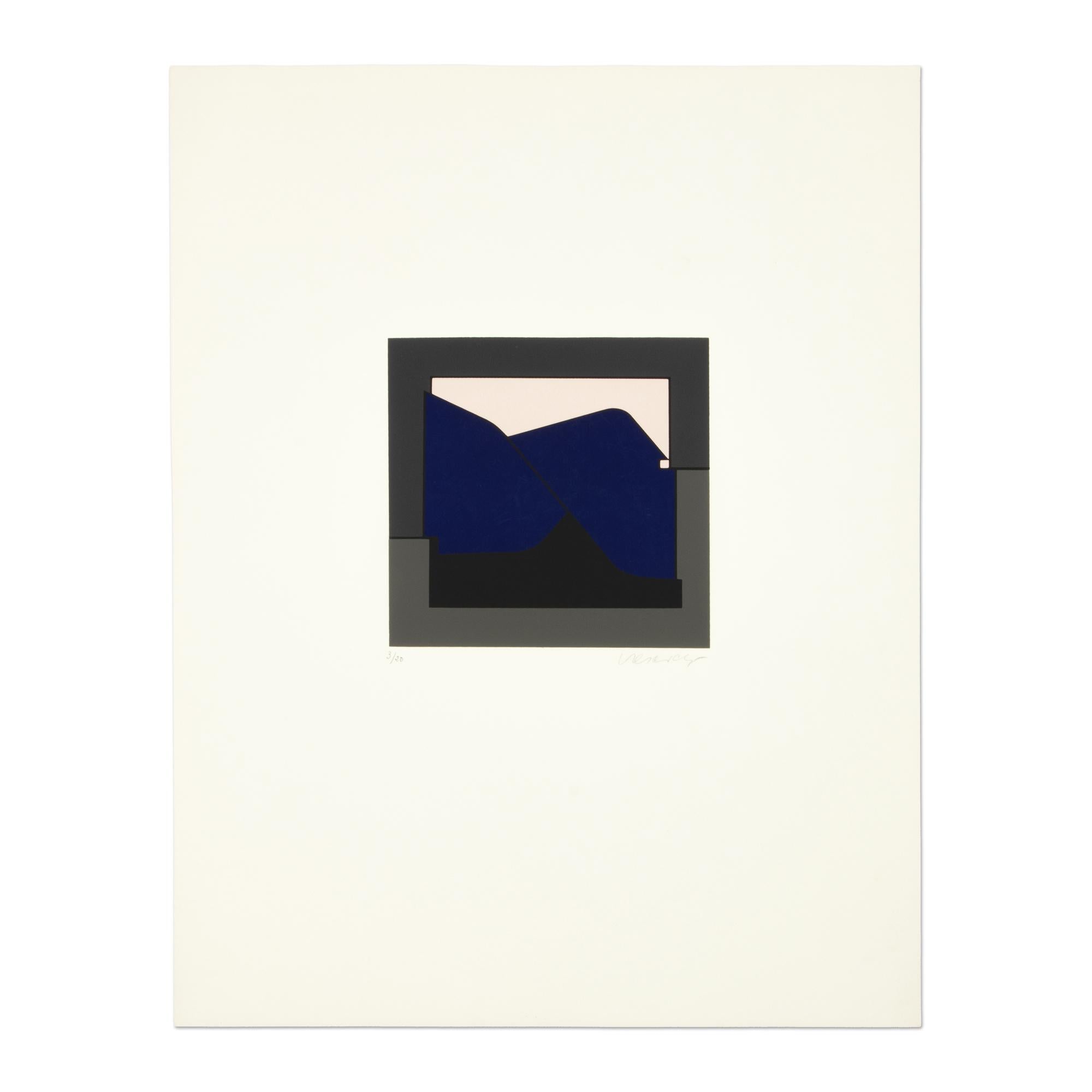 Victor Vasarely (ungarisch-französisch, 1906-1997)
Kandahar I (aus "Album I" der Galerie Denise René), 1955
Medium: Siebdruck in Farben, auf Papier
Abmessungen: 26 × 20 1/10 Zoll (66 × 51 cm)
Auflage von 100 + 20: handsigniert und
