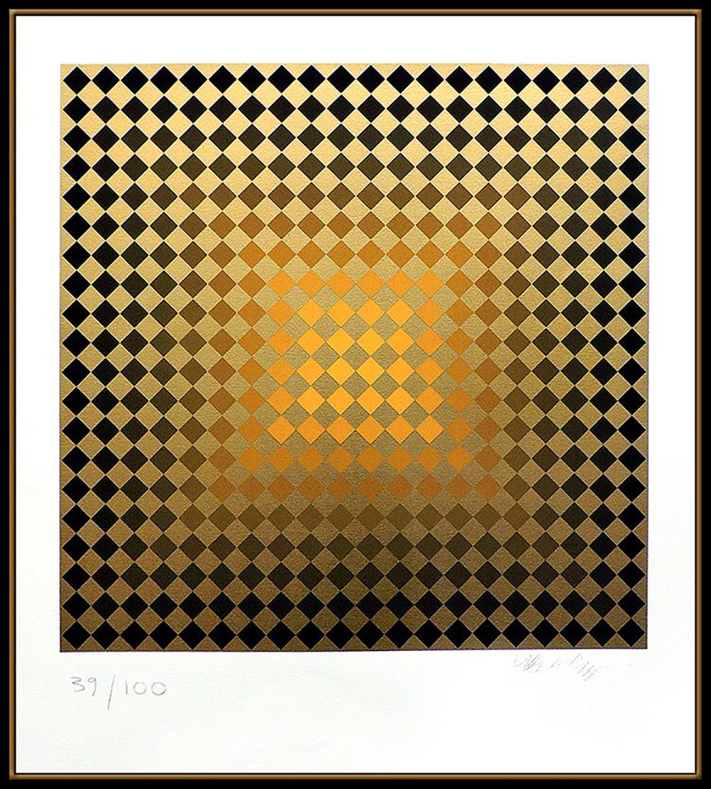 Victor Vasarely Großer Originalfarbiger Siebdruck Moderne Illusion Op Artwork Vega aus Seide im Angebot 1