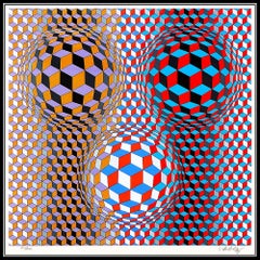 Victor Vasarely Large Silkscreen Signed Nebulous Modern Op Illusion Artwork SBO