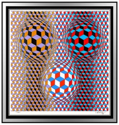 Victor Vasarely Large Silkscreen Signed Nebulous Modern Op Illusion Artwork SBO