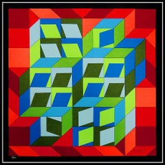 Victor VASARELY Original COLLAGE Silkscreen HAND Signed Illusion Geometric Art