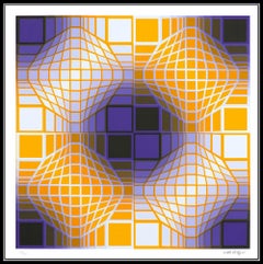 Victor Vasarely Original Color Silkscreen Modern Op Illusion Vega Signed Art