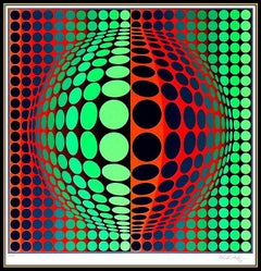VICTOR VASARELY Original couleur SILKSCREEN Vega Art print SIGNED Rare LARGE oil