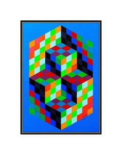 Victor Vasarely Original Screenprint Collage Hand Signed Large Modern EMBOSSED